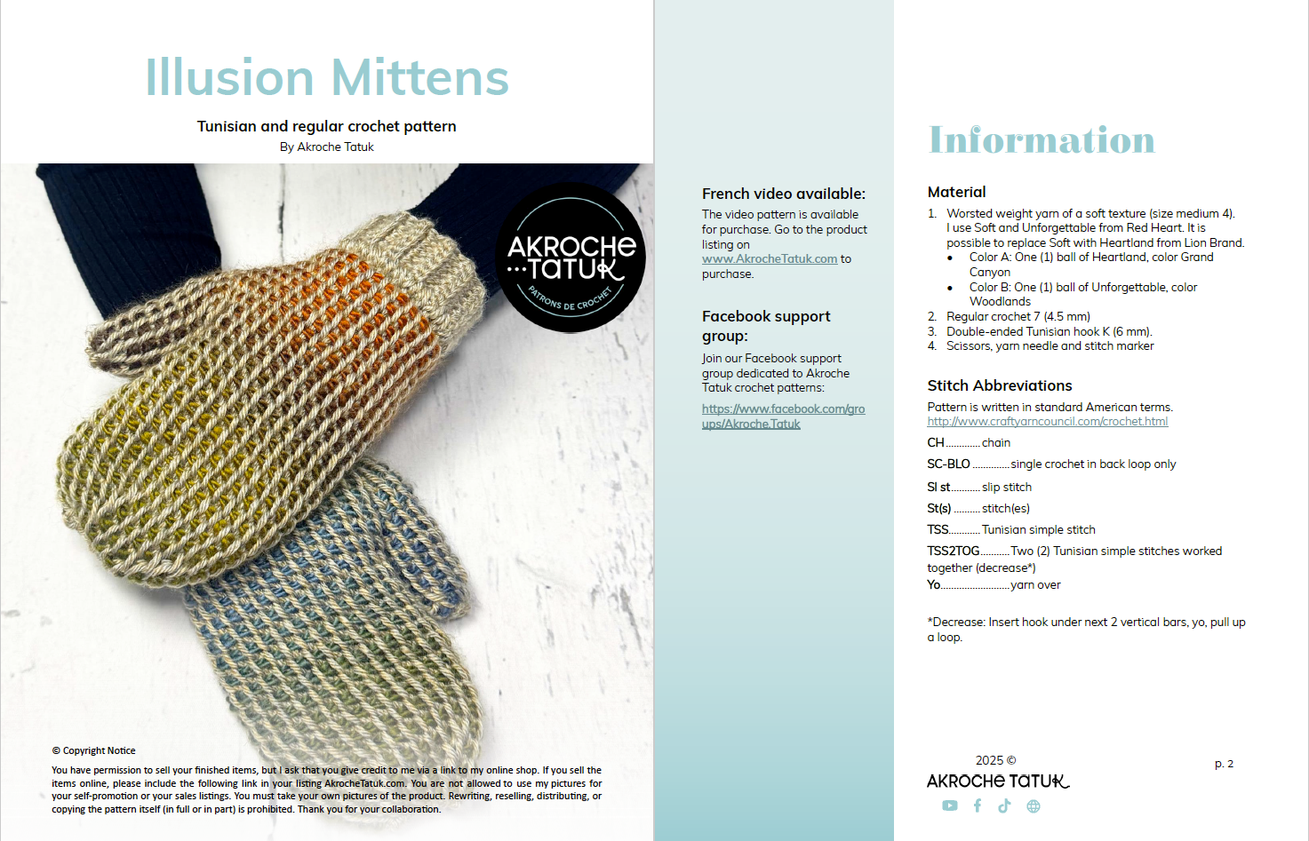 Patron au crochet tunisien - Mitaines illusion