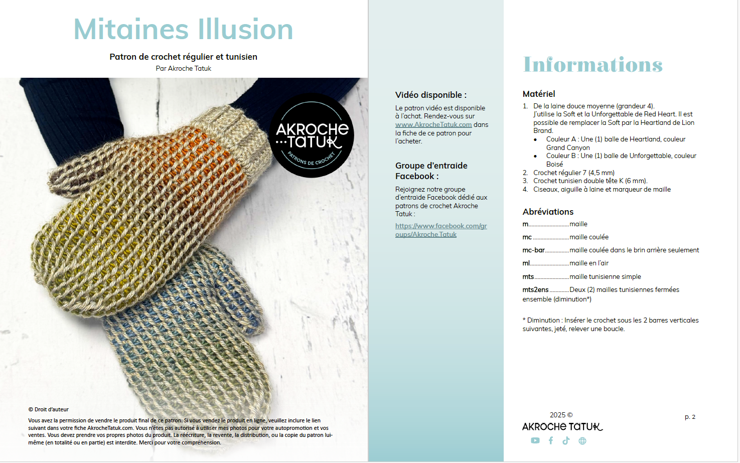 Patron au crochet tunisien - Mitaines illusion