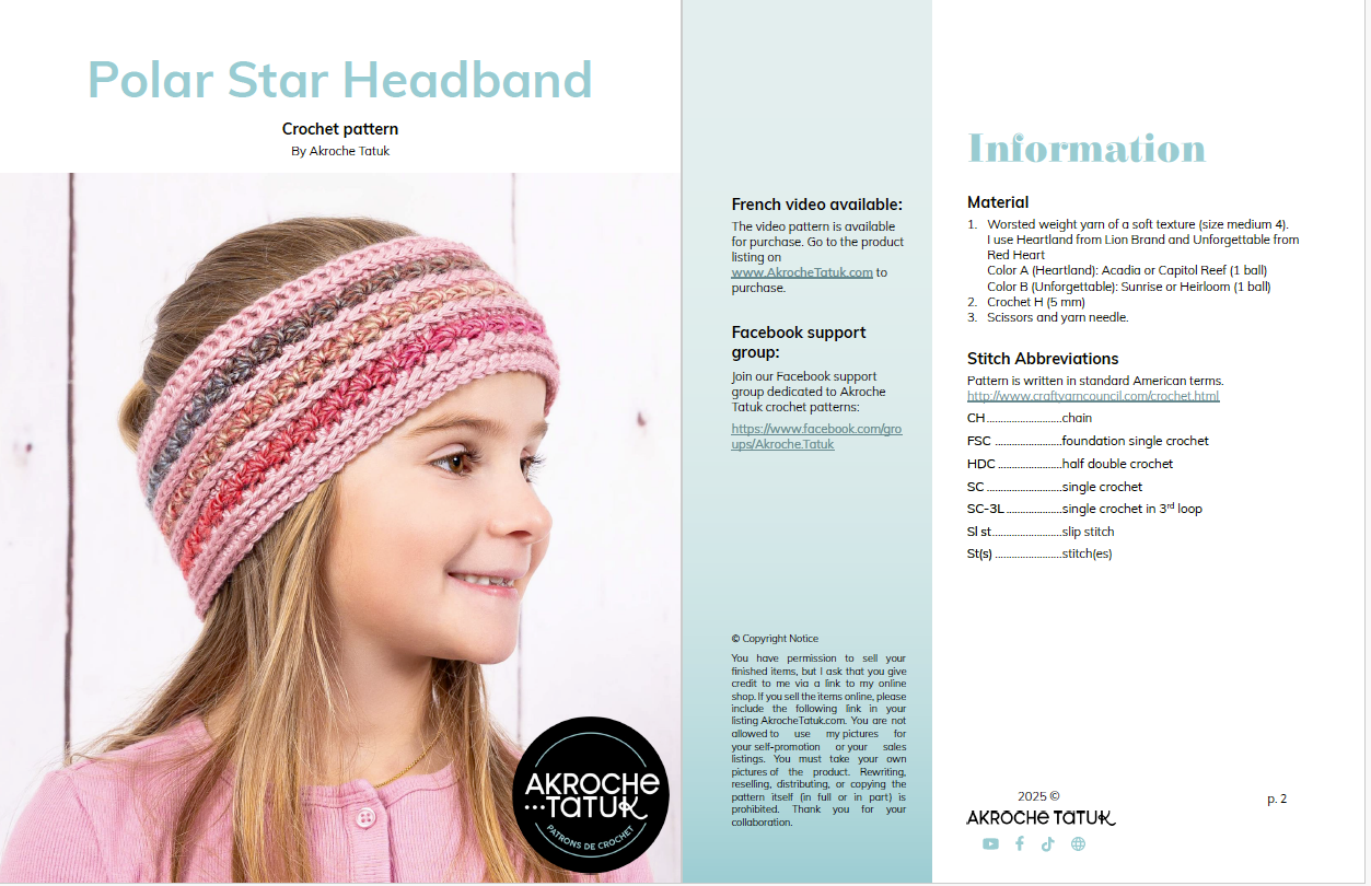 Crochet pattern - Polar star Headband