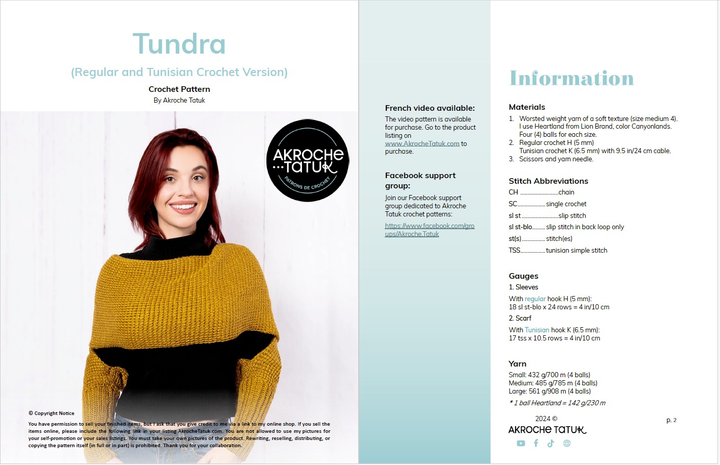 Crochet pattern - Tundra (Tunisien and regular Crochet Version)