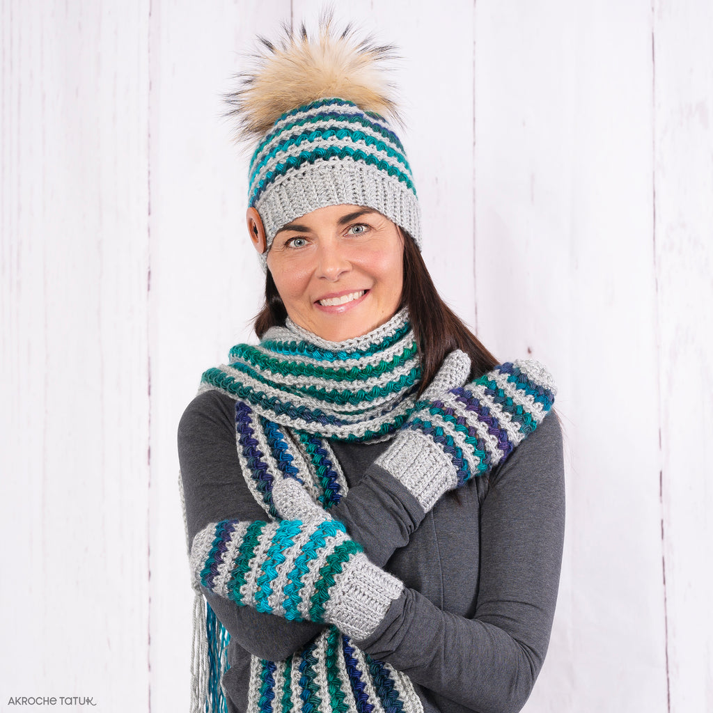 Crochet pattern - Himalayen trio (hat, scarf and mittens)