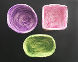 Basket trio (round, square, oval) — Crochet pattern