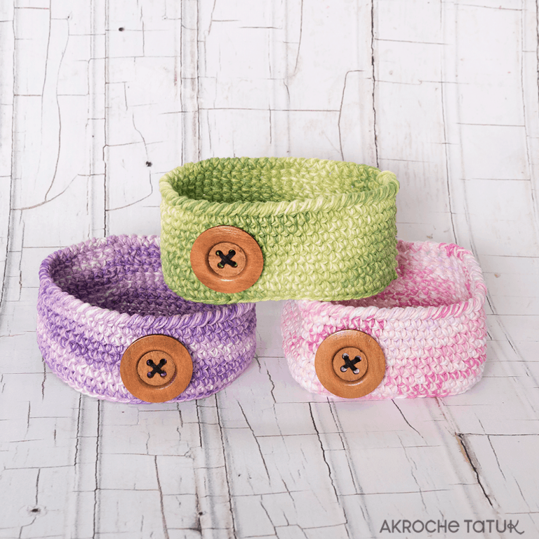 Basket trio (round, square, oval) — Crochet pattern