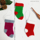 Patron au crochet - Ornements de Noël (tuque, bas et mitaine)